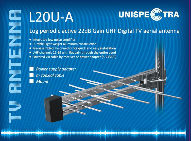 Directional LOG antenna. 21-69ch. With amplifier